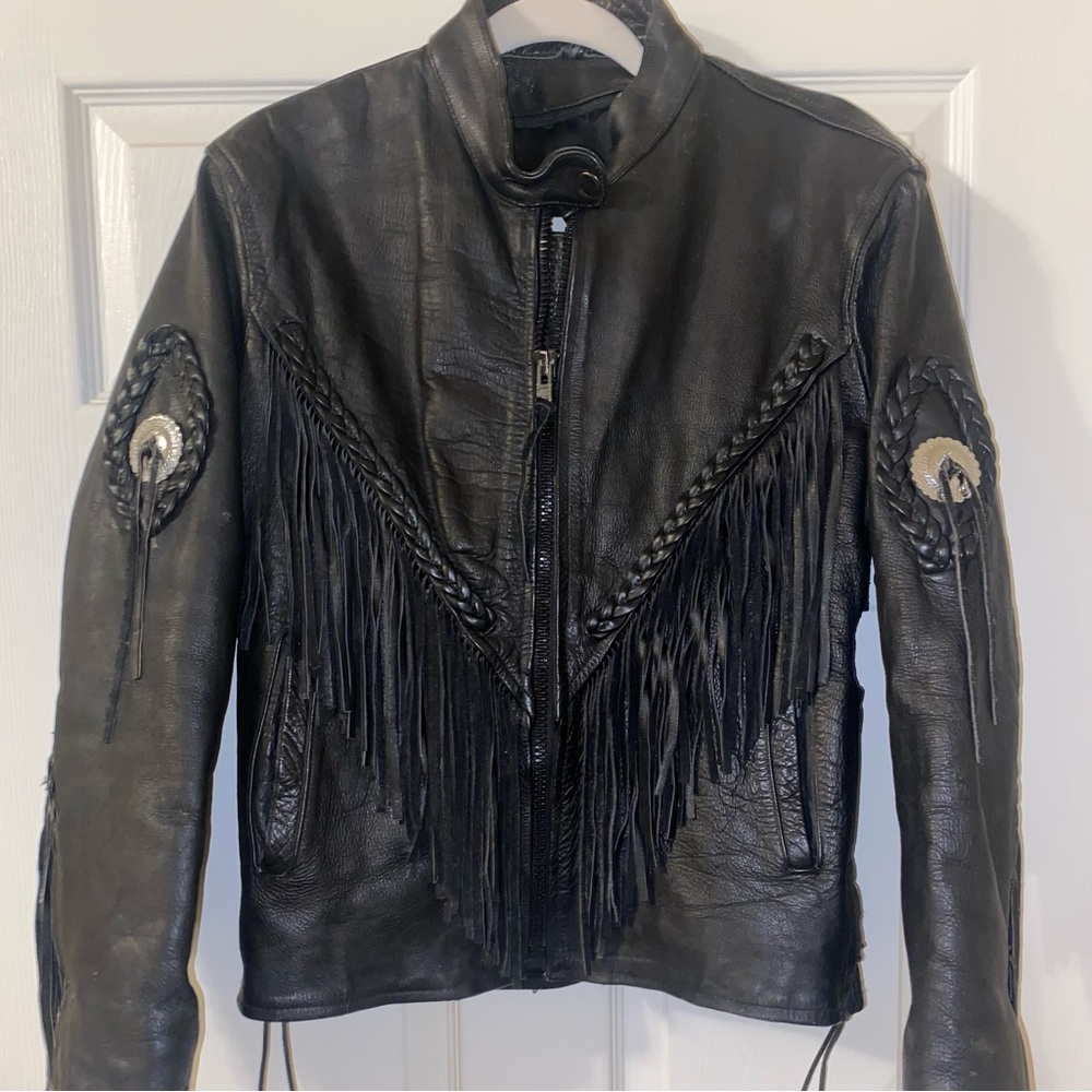 Vintage leather tasseled fringe jacket
